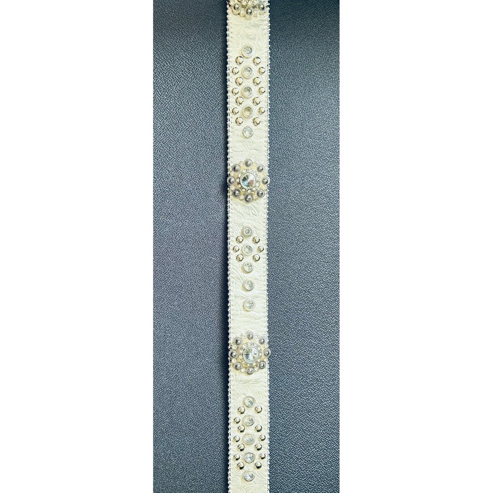 GUC Blazin Roxx Western Y2k Crystal Studded Embossed Silver Leather Belt - Picture 4 of 10